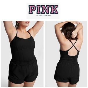 🆕Victoria's Secret PINK Black Ultimate Runsie Romper M🆕